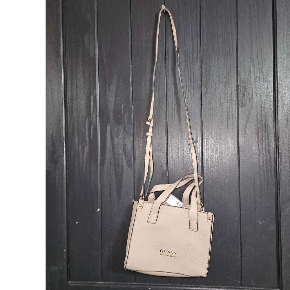 Guess Los Angeles Satchel Crossbody Bag Purse Golden Latte Embossed Logo
